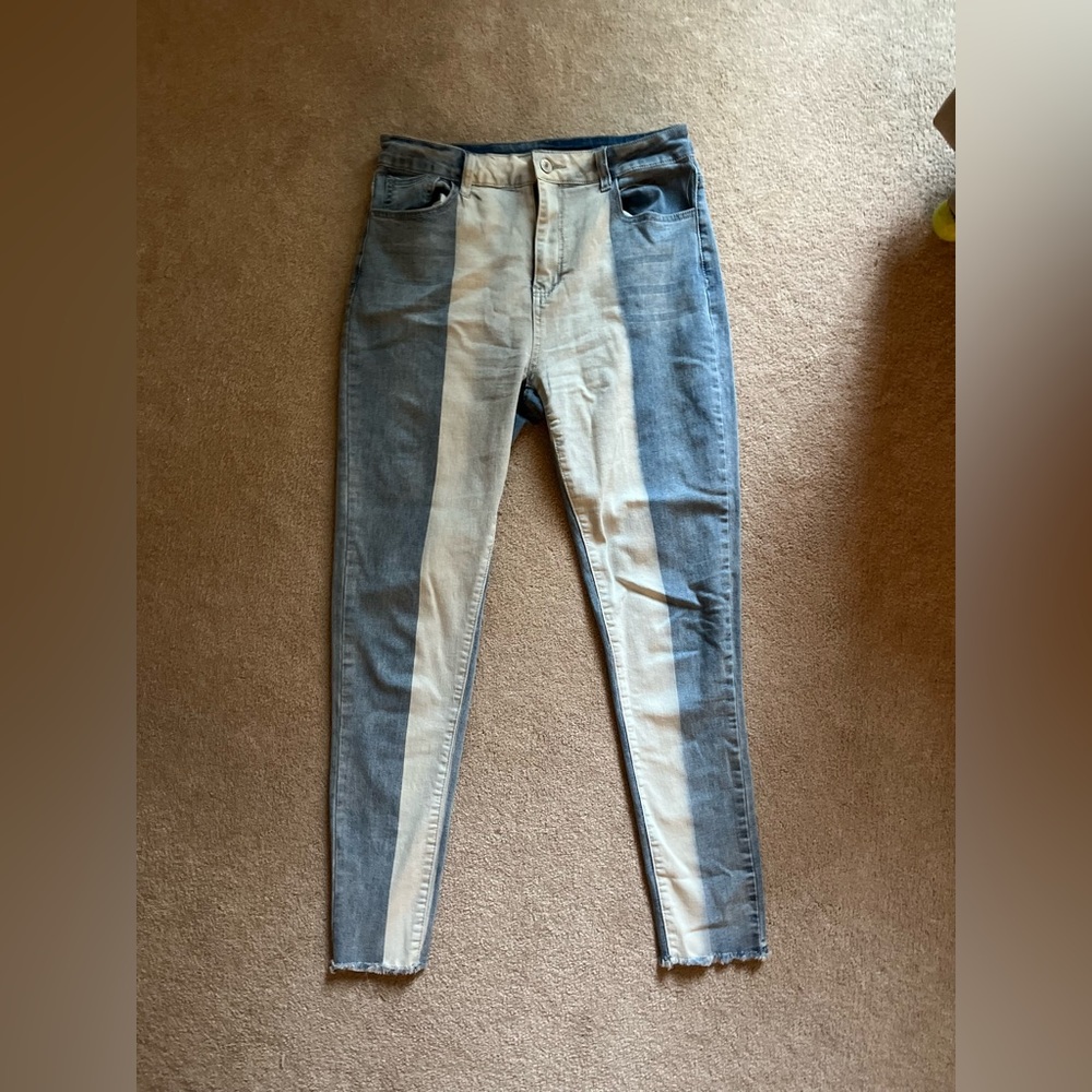 Two Tone High Ride Skinny Jeans